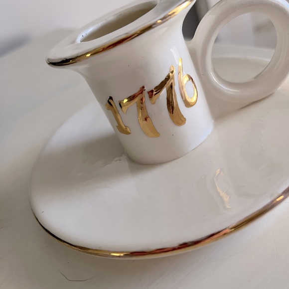 Vintage white ceramic candle stick gold trimmed 1776 America USA July 4 - Picture 3 of 6